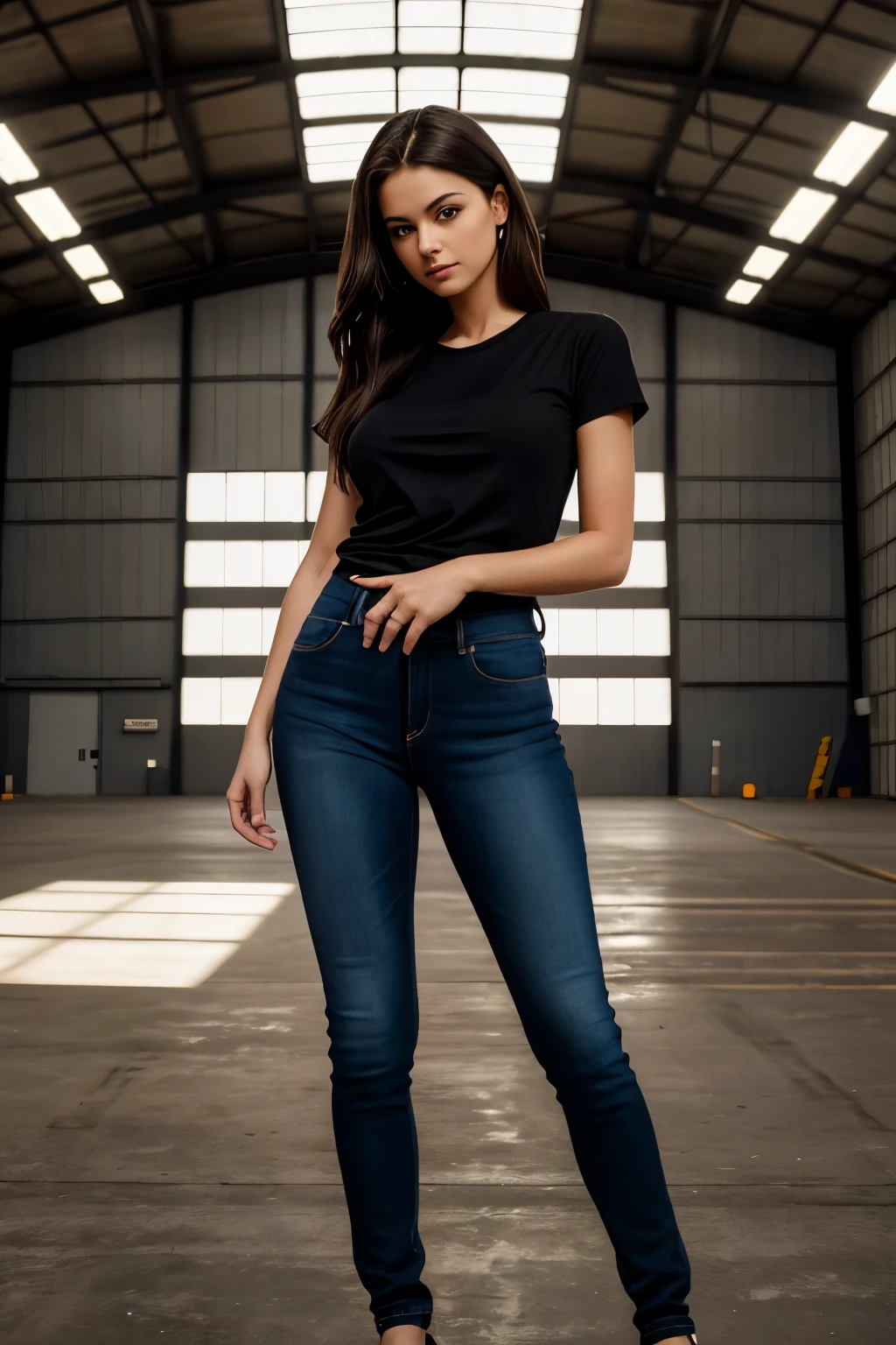 realistic photo (modelshoot style), (detailed face), ((woman 30 year's old beautiful Arabian woman, middle eastern women, waifu in a cramped rusty )), sunset, oily, sweaty, dirty, ripped jeans, torn skinny jeans, whitened skin, toned body, very detailed face features, very detailed black eyes, dark sunglasses, double eyelid, post-apocalyptic, natural skin texture, 24mm, 4k textures, soft cinematic light, adobe lightroom, photolab, hdr, (full shot body:1.4) photo of middle eastern beautiful woman, soviet union, 70s, retrofuturism, masterpiece, (photorealistic:1.4), best quality, ((old torn black round neck plain Tee-shirt, torn low rise jeans, short fly skinny jeans, dirty clothes,)) beautiful lighting, ((old torn clothes, dirty))lying beaten on the ground, rain, mud, ray tracing, space background, ( very detailed background, detailed complex busy background : 1.4 ), sharp focus, volumetric fog, 8k uhd, dslr, high quality, film grain, ((depressive mood)), photorealism, lomography , at ( A sprawling soviet metropolis in a future dystopia ), view from below , translucency , (HDR:1.2), Mar, basic tee-shirt full length, in different action, standing, middle eastern 30 years old middle eastern beautiful women, black medium straight hairstyle, model style shooting, cinematic, fashion model style, perfact legs, medium breasts, open legs standing, apocalypse environment, dirty clothes, round neck dirty white Teeshirt, full body length tee-shirt, Damage jeans, short ankle boots, dusty, rainy weather, wet road, looking at right side, worried, hopeless, model action, full body shoot, full image, after rain atmosphere, high rise damage buildings, lonely middle eastern pretty women,