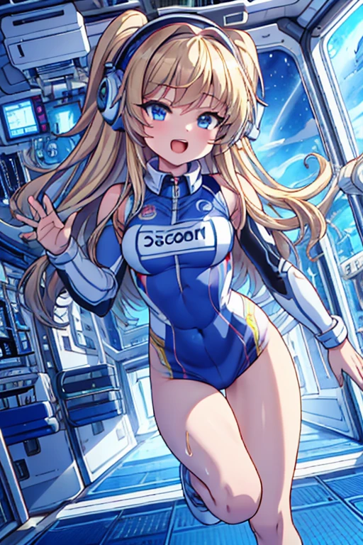 top-quality,Top image quality,in 8K,4K,masterpiece,ultra-detailliert,Beautiful,ultra-quality, best quality,high resolution, ultra-detailed,game cg,dutch angle,(acrobatic pose):5,jumping:5,(inside spacestation,)beautiful detailed eyes,five fingers,headphone,nsfw,a beauty girl,(astrovest):5,(track uniforms),wet,(steam:1.5),Running form,open open mouth,(blonde hair),(long hair):2,Navel,space_station_interior, exercise_room, futuristic, high_technology, zero_gravity_exercise_equipment, high_resolution_landscape, sleek_design, minimalistic, 8K_resolution, game_cg_style, Dutch_angle, detailed_character, track_uniform, perfect_running_form, intense_expression, detailed_eyes, determination, steam:1.5, beauty, strength, five_fingers, visible_navel, open_mouth, ultra_quality, high_resolution, ultra_detailed,astrovest