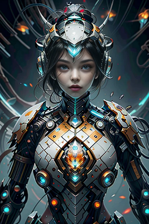 (best quality,4k,8k,highres,masterpiece:1.37), ultra-detailed, (realistic,photorealistic,photo-realistic:1.37), (aerial view), (top down perspective), 1woman, (the foreground is a woman pulling a video game cartridge out of a futuristic artifact box full of video game cartridges:1.6), (the woman is looking down:1.4), (Futuristic artifact box), (the artifact box is open), (The scene unfolds inside a mystical cavern:1.4), robot joints, mecha, fractal_body, (The woman is wearing a biomechanical suit, made with glass details, covering her entire body:1.5), gatchaman, (She has a helmet glass visor:1.4), (dynamic angle:1.37), headgear, mechanical parts, (The woman's headgear is made of fractal mechanical parts:1.4), (fantasy and sci-fi mixed:1.37), holographic glitch effects floats around the woman, vibrant colors, (A blue glow emanates from inside the treasure chest), glowing lights, (abandoned machinery), (there are video game cartridges and consoles on the background), mystical creatures, (there are crystal formations spreading on the background), (futuristic technology), (ancient artifacts), mystical energy, vibrant retro aesthetic, atmospheric lighting, ancient ruins, mysterious symbols, lush vegetation, nostalgic atmosphere, epic adventure, delightful surprise