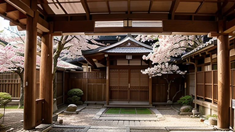 Japanese theme, Melhor qualidade, obra de arte, Sakura, primavera, montanhas