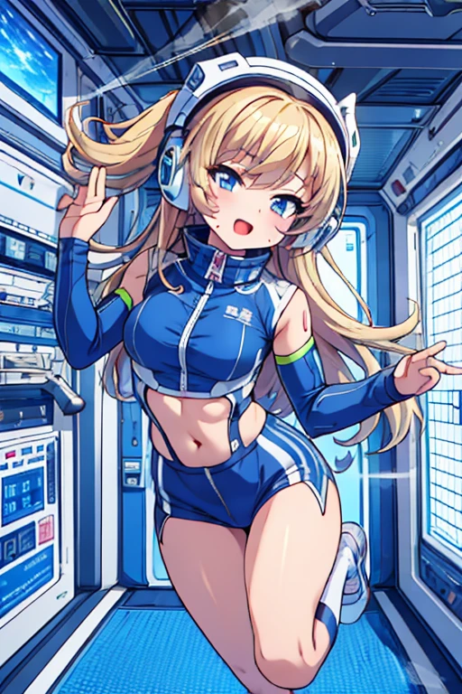 top-quality,Top image quality,in 8K,4K,masterpiece,ultra-detailliert,Beautiful,ultra-quality, best quality,high resolution, ultra-detailed,game cg,dutch angle,(acrobatic pose):5,jumping:5,(inside spacestation,)beautiful detailed eyes,five fingers,headphone,nsfw,a beauty girl,(astrovest):5,(track uniforms),wet,(steam:1.5),Running form,open open mouth,(blonde hair),(long hair):2,Navel,space_station_interior, exercise_room, futuristic, high_technology, zero_gravity_exercise_equipment, high_resolution_landscape, sleek_design, minimalistic, 8K_resolution, game_cg_style, Dutch_angle, detailed_character, track_uniform, perfect_running_form, intense_expression, detailed_eyes, determination, steam:1.5, beauty, strength, five_fingers, visible_navel, open_mouth, ultra_quality, high_resolution, ultra_detailed,astrovest