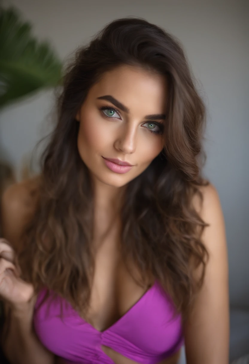 Femme argentin, maillot de bain, plage Fille sexy aux yeux vert, cheveux bruns et grands yeux, selfie d'une jeune femme, yeux de la chambre, Violette Myers, sans maquillage, maquillage naturel, regarder directement la caméra, visage avec artgram, maquillage subtil, Superbe photo de tout le corps, dans la chambre, clivage