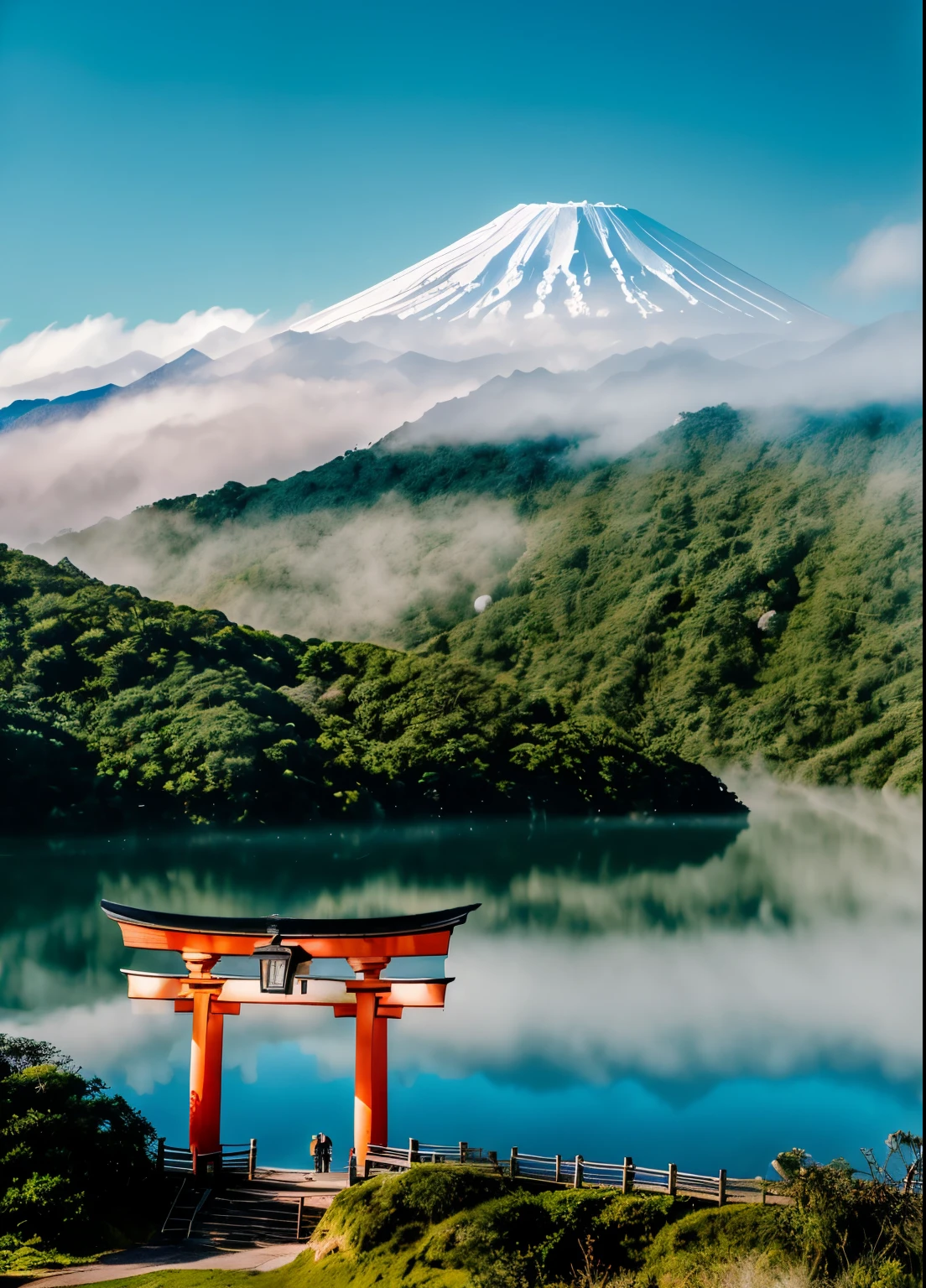 RAW photo of a Red Monte.fuji, ((Sozinho)), (Fushimi Inari Taisha's Thousand Torii Gates in Kyoto), pequenos detalhes, (Fotorrealista:1.4), foto ultra-realista, 8k hd, dslr, alta qualidade, Film grain, Fujifilm XT3, (obra de arte), arte oficial, Foto RAW de uma paisagem, incrivelmente detalhado, hiper-realista, (Fotorrealista:1.4), foto ultra-realista, 8k hd, dslr, alta qualidade, Film grain, Fujifilm XT3, (obra de arte), Monte.fuji, (Sozinho:1.5), (sol no topo do cume:1.1), (montanha coberta de neve:1.4), encosta verdejante da montanha, nuvens ondulando sobre as encostas das montanhas, (muita flor de cerejeira:1.4), florestas profundas, several lakes, (mist floating over the lake:1.2), um, Milky Way, Estrelas cintilantes, foco profundo,