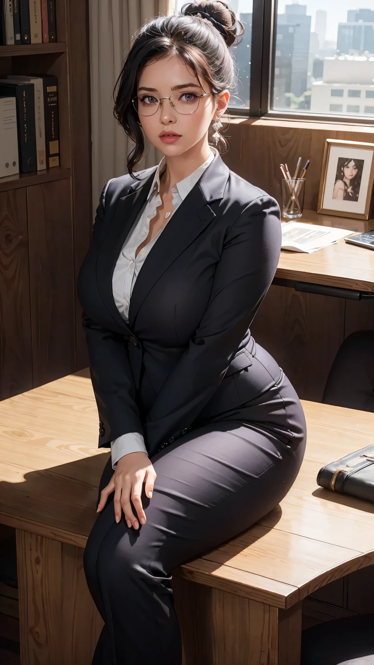 35 yo MATURE MILF Ava Addams as office lady, ((giving a lecture on stage)), she is wearing a beautiful business attire, business shirt with deep cleavage, very long business skirt, high heels, curvy milf figure, long open hair, hourglass figure, (very huge juicy breasts:1.1), (oversized pregnant belly:1.1), seductive face, erotic adult face, 35 yo, soft volumetric lights, intricate details, (ArtStation:1.2)