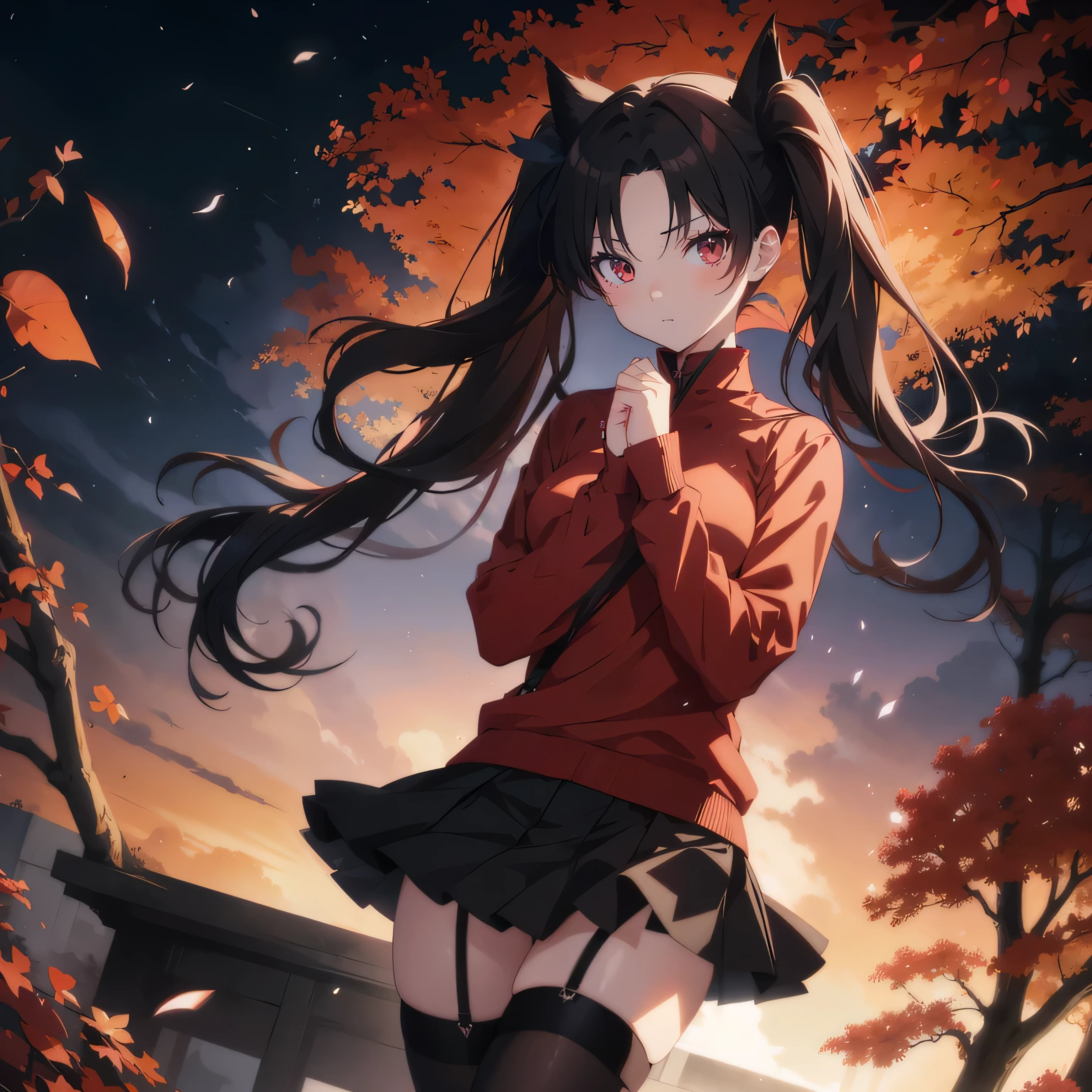 anime girl with long hair and a red jacket standing in front of a tree, anime style 4 k, rin tohsaka, 4k anime wallpaper, anime girl with cat ears, badass anime 8 k, anime art wallpaper 8 k, anime moe artstyle, 4 k manga wallpaper, anime wallpaper 4 k, anime wallpaper 4k, hd anime wallaper