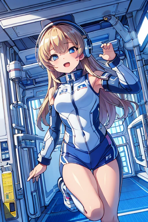 top-quality,Top image quality,in 8K,4K,masterpiece,ultra-detailliert,Beautiful,ultra-quality, best quality,high resolution, ultra-detailed,game cg,dutch angle,(acrobatic pose):5,jumping:5,(inside spacestation,)beautiful detailed eyes,five fingers,headphone,nsfw,a beauty girl,(astrovest):5,(track uniforms),wet,(steam:1.5),Running form,open open mouth,(blonde hair),(long hair):2,Navel,space_station_interior, exercise_room, futuristic, high_technology, zero_gravity_exercise_equipment, high_resolution_landscape, sleek_design, minimalistic, 8K_resolution, game_cg_style, Dutch_angle, detailed_character, track_uniform, perfect_running_form, intense_expression, detailed_eyes, determination, steam:1.5, beauty, strength, five_fingers, visible_navel, open_mouth, ultra_quality, high_resolution, ultra_detailed,astrovest
