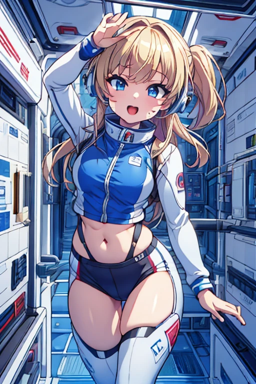 top-quality,Top image quality,in 8K,4K,masterpiece,ultra-detailliert,Beautiful,ultra-quality, best quality,high resolution, ultra-detailed,game cg,dutch angle,(acrobatic pose):5,jumping:5,(inside spacestation,)beautiful detailed eyes,five fingers,headphone,nsfw,a beauty girl,(astrovest):5,(track uniforms),wet,(steam:1.5),Running form,open open mouth,(blonde hair),(long hair):2,Navel,space_station_interior, exercise_room, futuristic, high_technology, zero_gravity_exercise_equipment, high_resolution_landscape, sleek_design, minimalistic, 8K_resolution, game_cg_style, Dutch_angle, detailed_character, track_uniform, perfect_running_form, intense_expression, detailed_eyes, determination, steam:1.5, beauty, strength, five_fingers, visible_navel, open_mouth, ultra_quality, high_resolution, ultra_detailed,astrovest