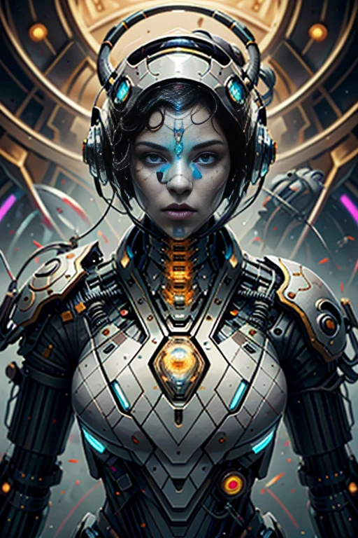 (best quality,4k,8k,highres,masterpiece:1.37), ultra-detailed, (realistic,photorealistic,photo-realistic:1.37), (aerial view), (top down perspective), 1woman, (the foreground is a woman pulling a video game cartridge out of a futuristic artifact box full of video game cartridges:1.6), (the woman is looking down:1.4), (Futuristic artifact box), (the artifact box is open), (The scene unfolds inside a mystical cavern:1.4), robot joints, mecha, fractal_body, (The woman is wearing a biomechanical suit, made with glass details, covering her entire body:1.5), gatchaman, (She has a helmet glass visor:1.4), (dynamic angle:1.37), headgear, mechanical parts, (The woman's headgear is made of fractal mechanical parts:1.4), (fantasy and sci-fi mixed:1.37), holographic glitch effects floats around the woman, vibrant colors, (A blue glow emanates from inside the treasure chest), glowing lights, (abandoned machinery), (there are video game cartridges and consoles on the background), mystical creatures, (there are crystal formations spreading on the background), (futuristic technology), (ancient artifacts), mystical energy, vibrant retro aesthetic, atmospheric lighting, ancient ruins, mysterious symbols, lush vegetation, nostalgic atmosphere, epic adventure