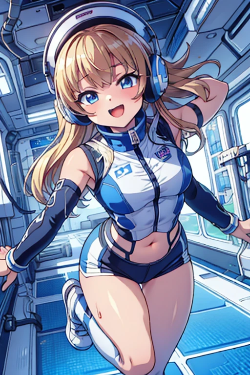 top-quality,Top image quality,in 8K,4K,masterpiece,ultra-detailliert,Beautiful,ultra-quality, best quality,high resolution, ultra-detailed,game cg,dutch angle,(acrobatic pose):5,jumping:5,(inside spacestation,)beautiful detailed eyes,five fingers,headphone,nsfw,a beauty girl,(astrovest):5,(track uniforms),wet,(steam:1.5),Running form,open open mouth,(blonde hair),(long hair):2,Navel,space_station_interior, exercise_room, futuristic, high_technology, zero_gravity_exercise_equipment, high_resolution_landscape, sleek_design, minimalistic, 8K_resolution, game_cg_style, Dutch_angle, detailed_character, track_uniform, perfect_running_form, intense_expression, detailed_eyes, determination, steam:1.5, beauty, strength, five_fingers, visible_navel, open_mouth, ultra_quality, high_resolution, ultra_detailed,astrovest
