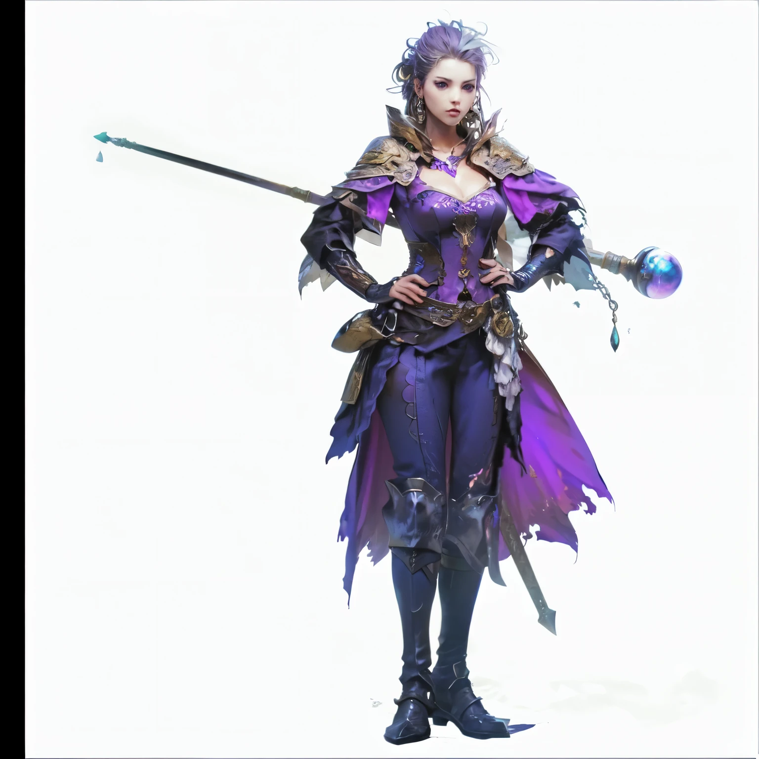 a woman in a purple dress holding a magic staff and a purple dress, mujer hipnotizadora seductora, female mago, female mago!, high quality character design, xianxia de cuerpo completo, ( ( arte conceptual del personaje ) ), hyperdetailed fantasy character, fantasy character design, final fantasy character, fantasy character, concepto de personaje de Shadowverse, personaje fe******, obra de arte del personaje, mago, cuerpo completo 