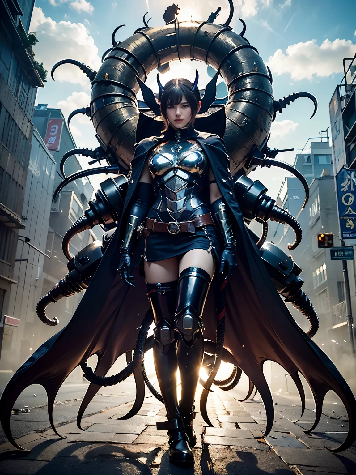 (best quality, masterpiece:1.2, ultra-detailed, realistic:1.37), bio-weapon, creature, cyborg, Japanese female, , super-detailed, beautiful girl, glossy texture
