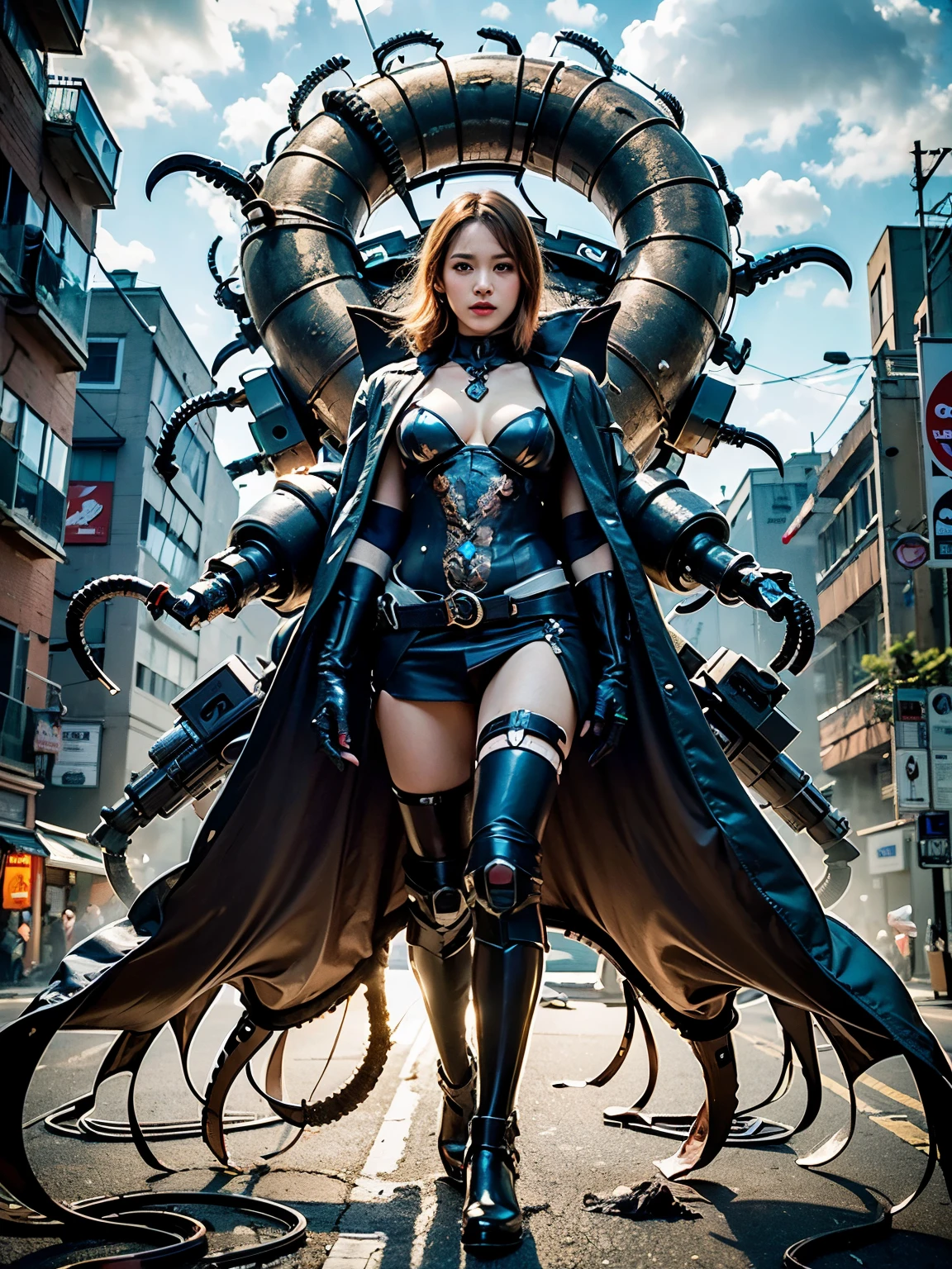 (best quality, masterpiece:1.2, ultra-detailed, realistic:1.37), bio-weapon, creature, cyborg, Japanese female, , super-detailed, beautiful girl, glossy texture