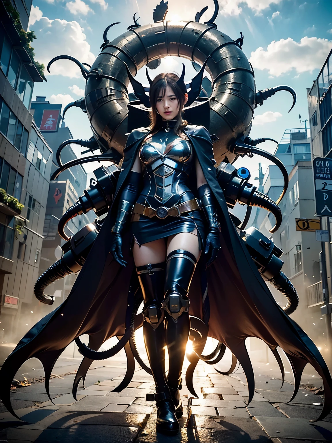 (best quality, masterpiece:1.2, ultra-detailed, realistic:1.37), bio-weapon, creature, cyborg, Japanese female, , super-detailed, beautiful girl, glossy texture