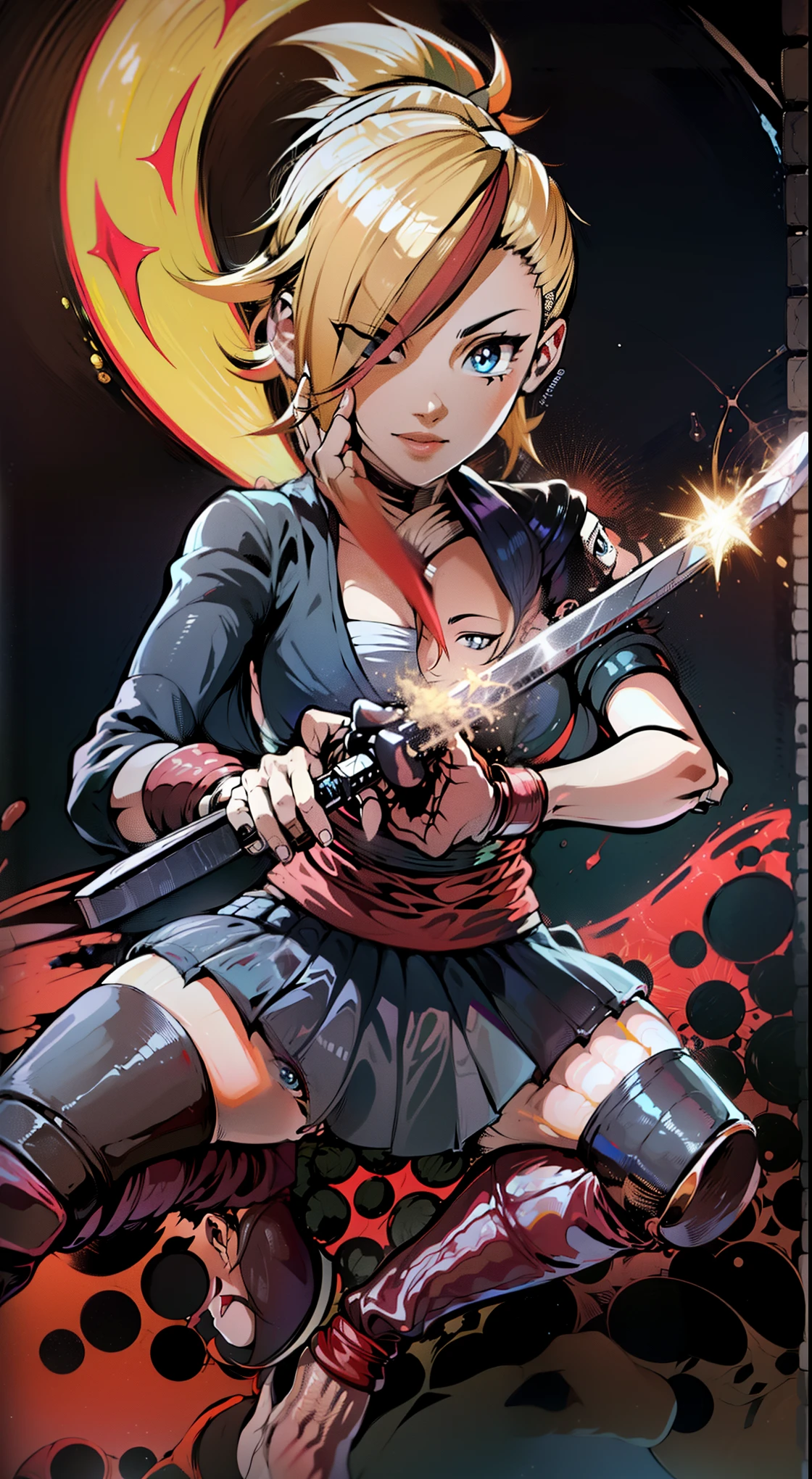 BETTER HANDS, melhores dedos, Rosto ultra detalhado, sorriso perfeito, cinco dedos, perfect hands holding a katana, flame blade,