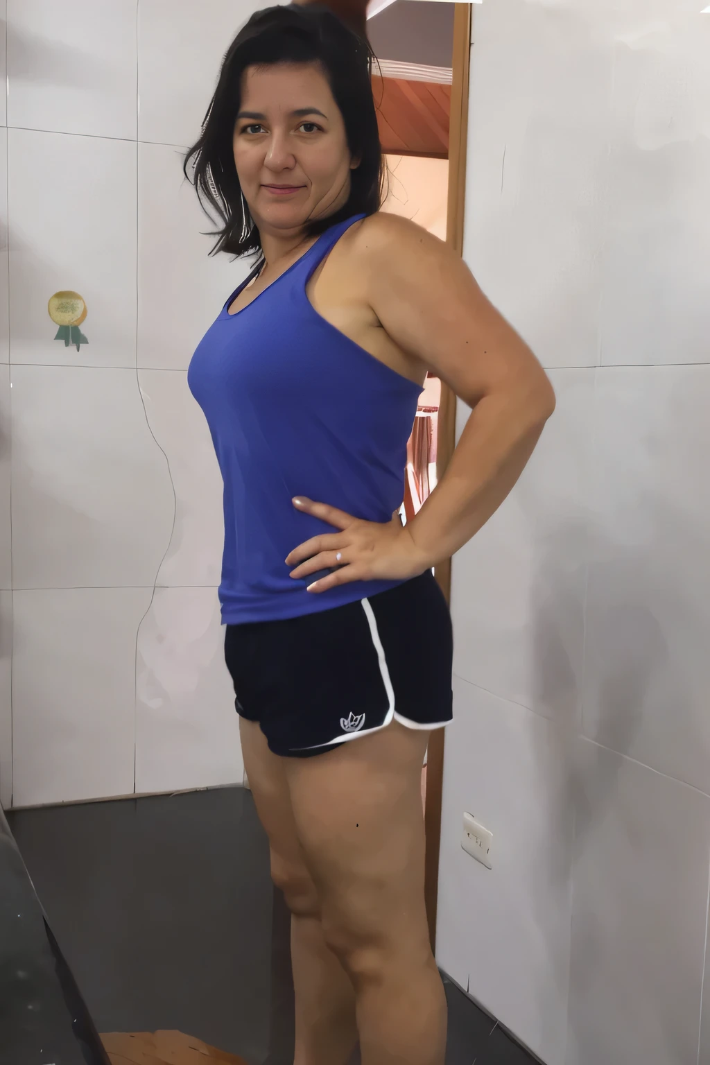 Mulher sorridente com camisa azul clara e jeans em frente ao forno de tijolos, tiro na cintura, mulheres na faixa dos 35 anos, pilar, foto do meio da cintura para cima, close de corpo inteiro, na casa dos 30, ( 38 anos), close de corpo inteiro photo, vestindo uma regata. Mulher com pele branca bronzeada e cabelos escuros. ela tem cerca de 35 anos. high resolution, alta qualidade, obra de arte, 8k. Mulher com pele branca bronzeada e cabelos escuros. ela tem cerca de 35 anos. high resolution, alta qualidade, obra de arte, 8k.
