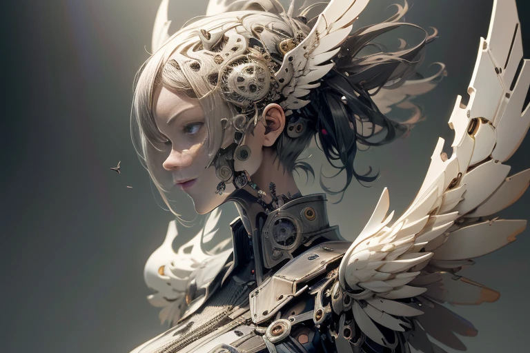 (mechanical angel), mechanical wings with gears extended, detailed face, proportional face, (devious and beautiful), (machine-made:1.6), cinematic light, Science fiction, surreal, apocalypse, (CG illustration), (Highly detailed), (high resolution), (Best quality), (masterpiece)
