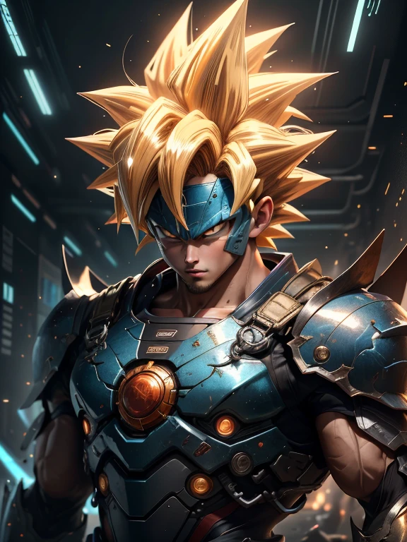 Dragon Ball Goku es un personaje de anime. samurai, anime rudo 8K, dragon ball art style, super saiyan azul, retrato de goku, Human Goku, retrato de goku, estilo animado 4k, Retrato muy detallado de Goku., Dragon Ball Style, Fondo de pantalla de manga 4k, estilo de arte anime de alta calidad, personaje de estilo anime, Son Goku,  arte anime digital avanzado "realista, brillante, reflexivo, bioluminoso, galactic cyber mask, mecha, (verdugo: 1.2), capa, sh4g0d, Runas resplandecientes_rojo, cuerpo completo, cinematographic, fondo oscuro, iluminar desde el fondo, alto contraste,