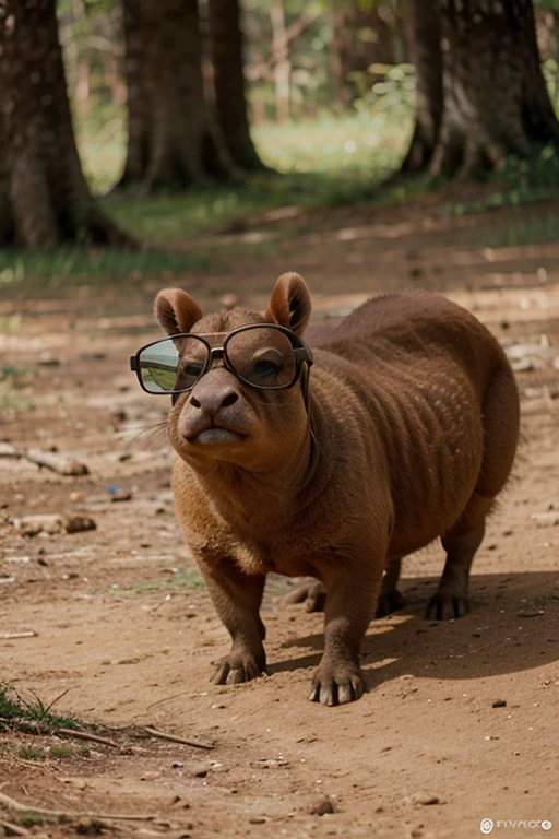 Crie uma imagem com um capivara usando um oculos juliete