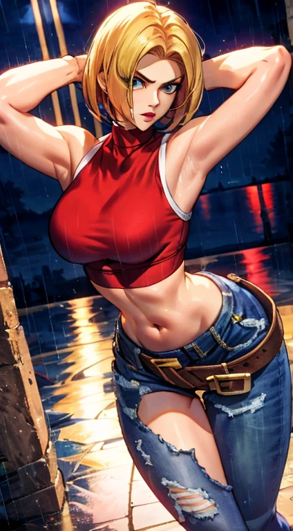 Browsing Caution, (Best image quality,highest quality,Highest Resolution, Ultra-Realistic Images,Very detailed,masterpiece),Asuka Kazama,Kazama Asuka,((Sticky with sweat)),Big Breasts, Erect nipples, (((Large areola))),(((Exposing the breasts))),jeans, Abdominal muscles, blush, Eyes in Love, Dynamic pose ,Browsing Caution,