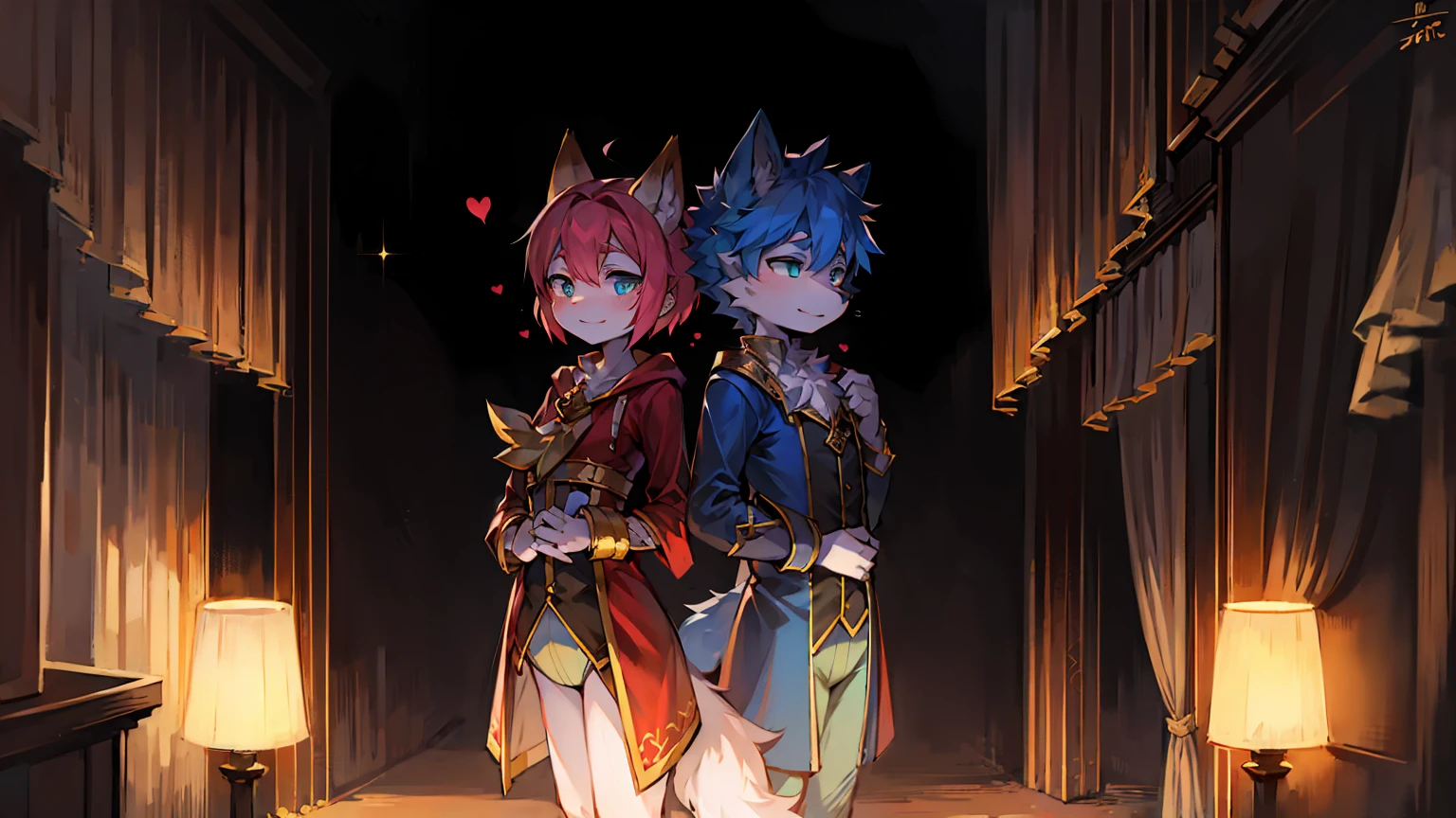 wolf boy fille loup longs cheveux roux et duveteux beau Meilleure qualité d'image la plus haute qualité very delicate fond d'screen romantique ruban rose dans les cheveux Lourd Provocant Œstrus yeux verrons queue duveteuse fourure roux sourire coquin regard charmant