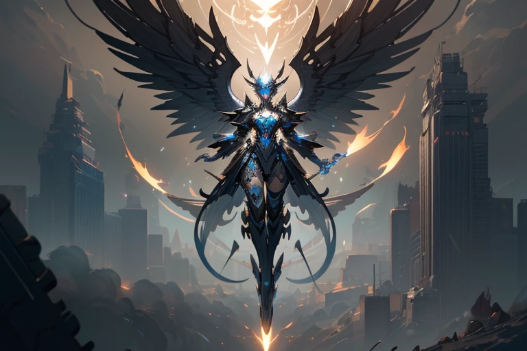 (mechanical angel), mechanical wings with gears extended, detailed face, proportional face, (devious and beautiful), cinematic light, Science fiction, surreal, apocalypse, floating, full body, (CG illustration), (Highly detailed), (high resolution), (Best quality), (masterpiece)
