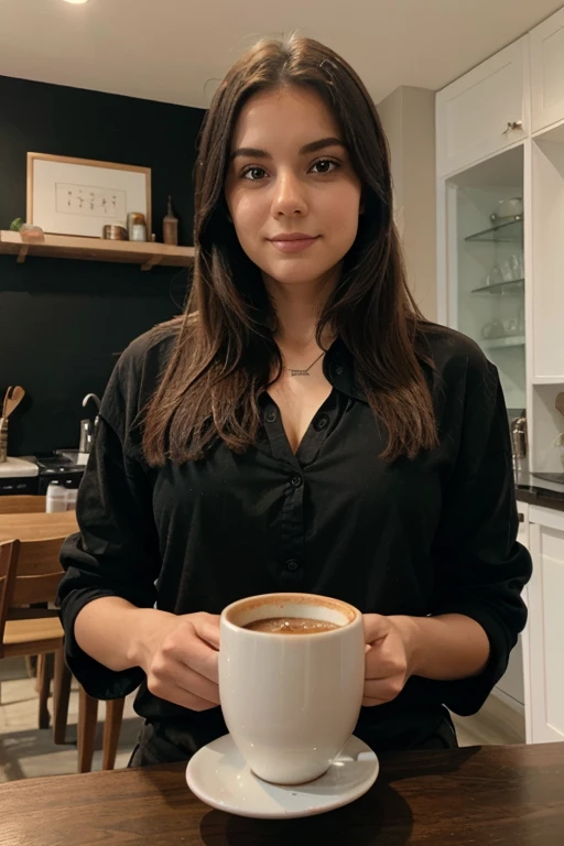 She will hold the coffee glass in her hand