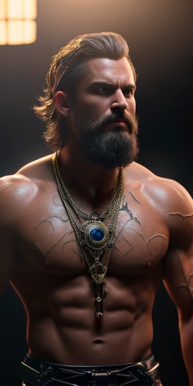 a handsome guy, 16k, Ultra HD, HDR, (artwork: 1.5), (Best quality: 1.5), beautiful face, Shirtless, shiny hair, (high detailed skin: 1.2), (Best quality: 1. 5 ), full body, muscular, fit, hairy, very muscular male body, intricate, highly detailed, art station, sharp focus, illustration, detailed, HDR. --air 9:16, Alone, Backlit, (glow effects:1. 1), (by Anne Stokes), 16k, Ultra HD, HDR, (artwork:1. 5), (Best quality:1. 5), Candid Cinema RAW, 16mm, ((graded color 400 portra film)) ((remarkable color)), (ultra realistic), textured skin, remarkable detailed pupils, ((realistic dull skin noise)), ((detail visible skin)), ((skin fuzz)), (dry skin) shot with cinema camera, digital art, glow effects, hand drawn, r8k, octane rendering, cinema 4d, blender, dark, atmospheric 4k ultra detailed, sensual cinematic, sharp focus, humorous illustration, large depth of field, artwork, colors, 3d octane rendering, conceptual art, trending on art station, hyperrealistic, vivid colors, model shoot style, (extremely detailed CG unity 8k wallpaper),, high detail