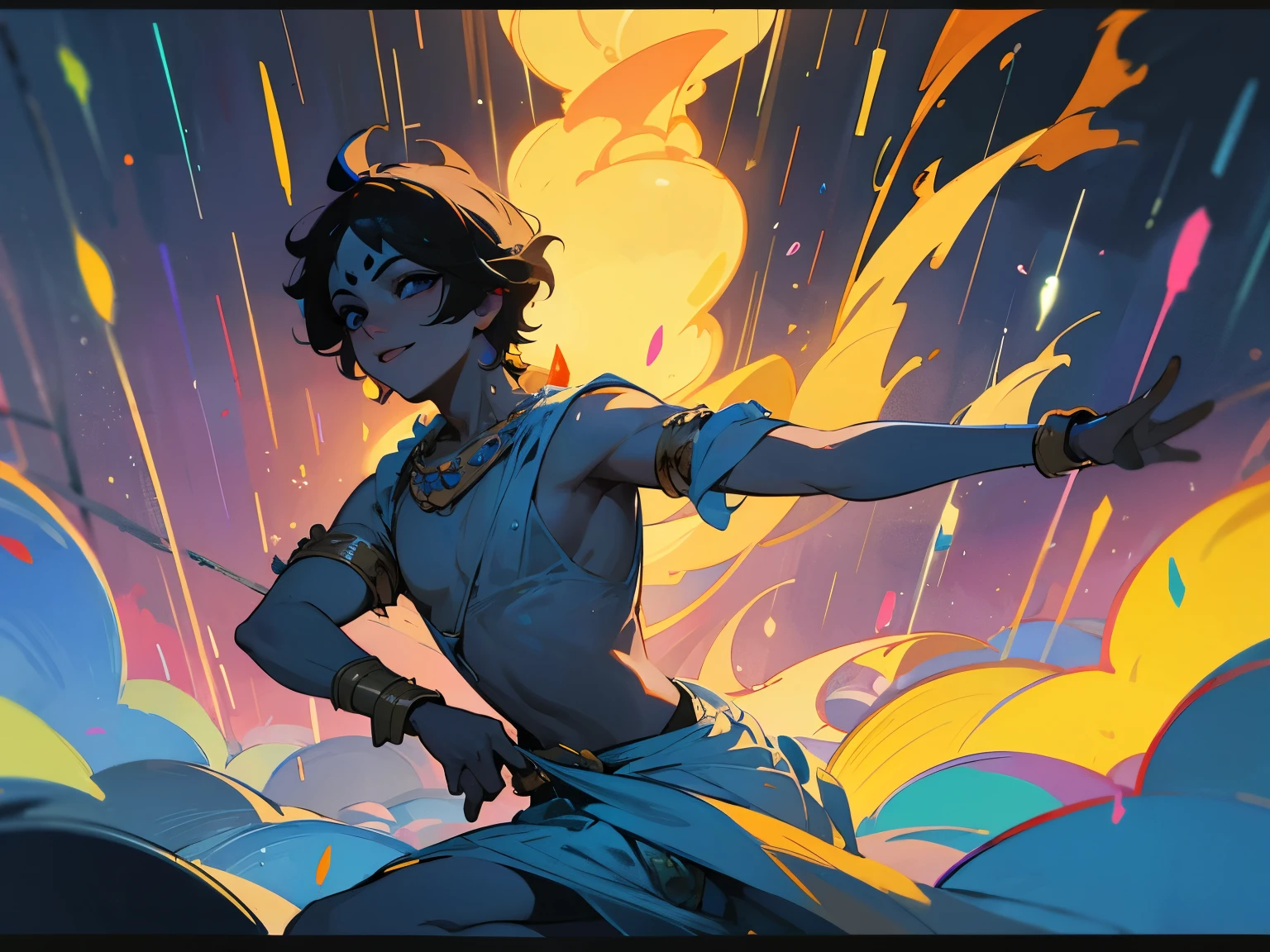 Lord Krishna dancing in rain