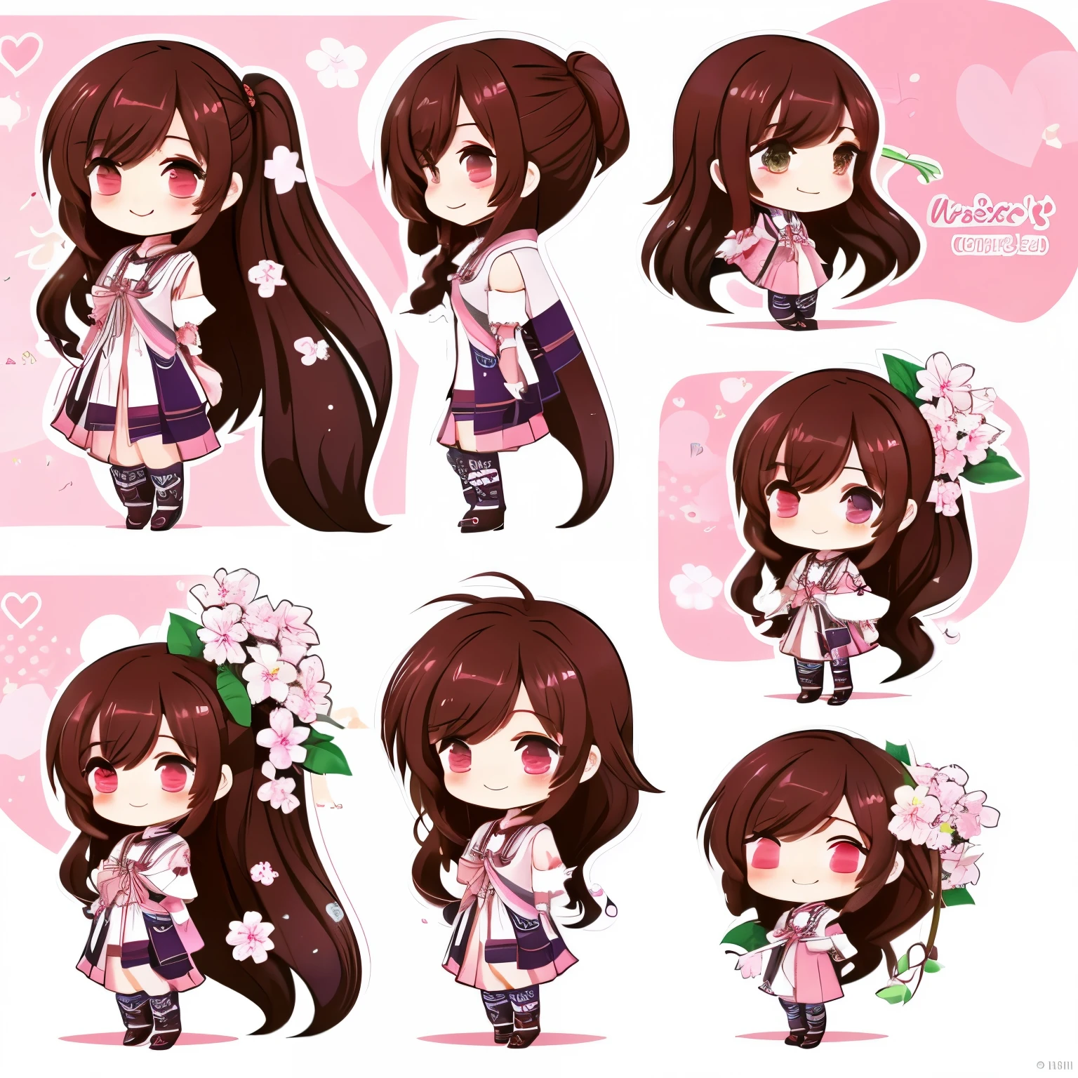 Long haired chibi character、Handsome boy chibi character、cherry blossoms、smile、back view