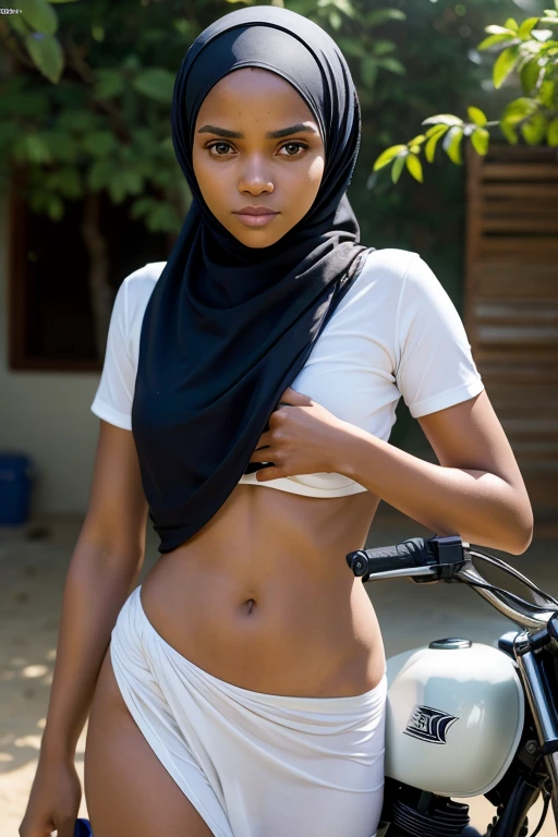 CRU, Melhor qualidade, high resolution, obra de arte: 1.3), Rainha adolescente namibiana bonita em hijab guiando moto