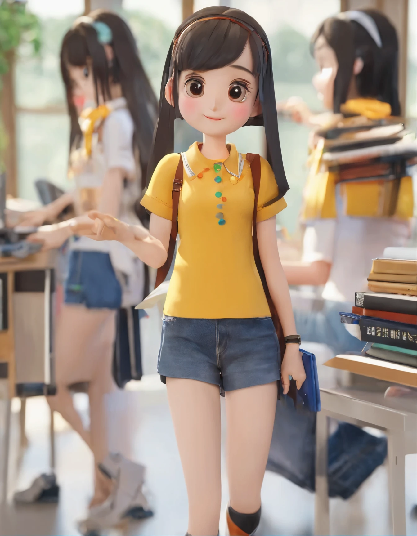 At noon, in the classroom, two female proctors walked into the classroom, holding top secret file bags, two female proctors wearing white T-shirts and short black hair, this female proctor looked at the camera, the lens mainly featured the upper body, in the Lofe art style ((Xinhai City), popular in CGStation, Xinhaicheng H 2160, inspired by Bian Shoumin, Xinhaicheng, Kavasi, Guwitz's style, high-quality pictures, 4K, 8K, resolution,