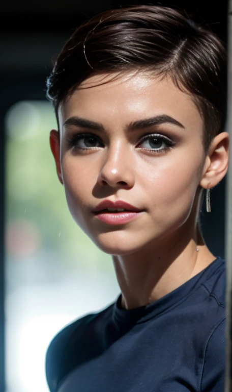 Photo oF a -old Amean girl, beautiFul woman, light brown hair pixie , corte de cabello pixie , light brown hair((retrato)), ((Cara detallada:1.2)), ((Detailed Facial Features)), (Piel Finamente detallada), pale skin , pecas en mejillas , ojos azules , 、un sexy(color fresco), wet, wet, ReFlectoreasutepiece) (proporciones perFectaotos realistas)(La mejor calidad) (Detallado) FotograFiado con una EOS R5 de Canon, lente de 50 mm, F/2.8, NFFSW, (8K) (papel tapiz) (cinematic lighting) (dramatic lighting) (sharp Focus) (Enrevesado) senos grandes , pechos grandes , pecas en mejillas , cuerpo completo , hermoso cuerpo de adolesente , posando sexy a la camara , posando de Frente para la camara ,lindo maquillaje , linda sonrisa , Fondo variado , pecas en mejillas , aretes de clip , hermosos ojos azules , viste camiseta purpura sin mangas con imagen de calavera , cinturon blanco , falda color lila con patrones de cuadros , botas largas con tacon , foto de cuerpo completo , pose sexy , maquillaje , labios rojos , sombra de ojos morada , gran somrisa