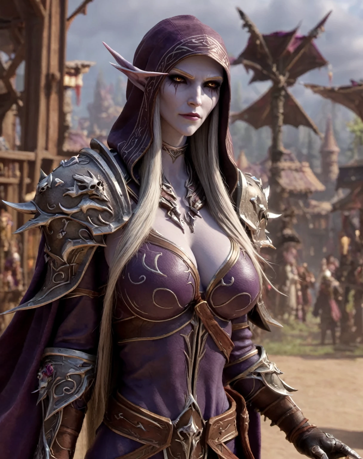 cinewow sylvanas windrunner,((masterpiece)),(best quality),awardwinning,trending on artstation cinematic,perfect body proportions,full body,side view