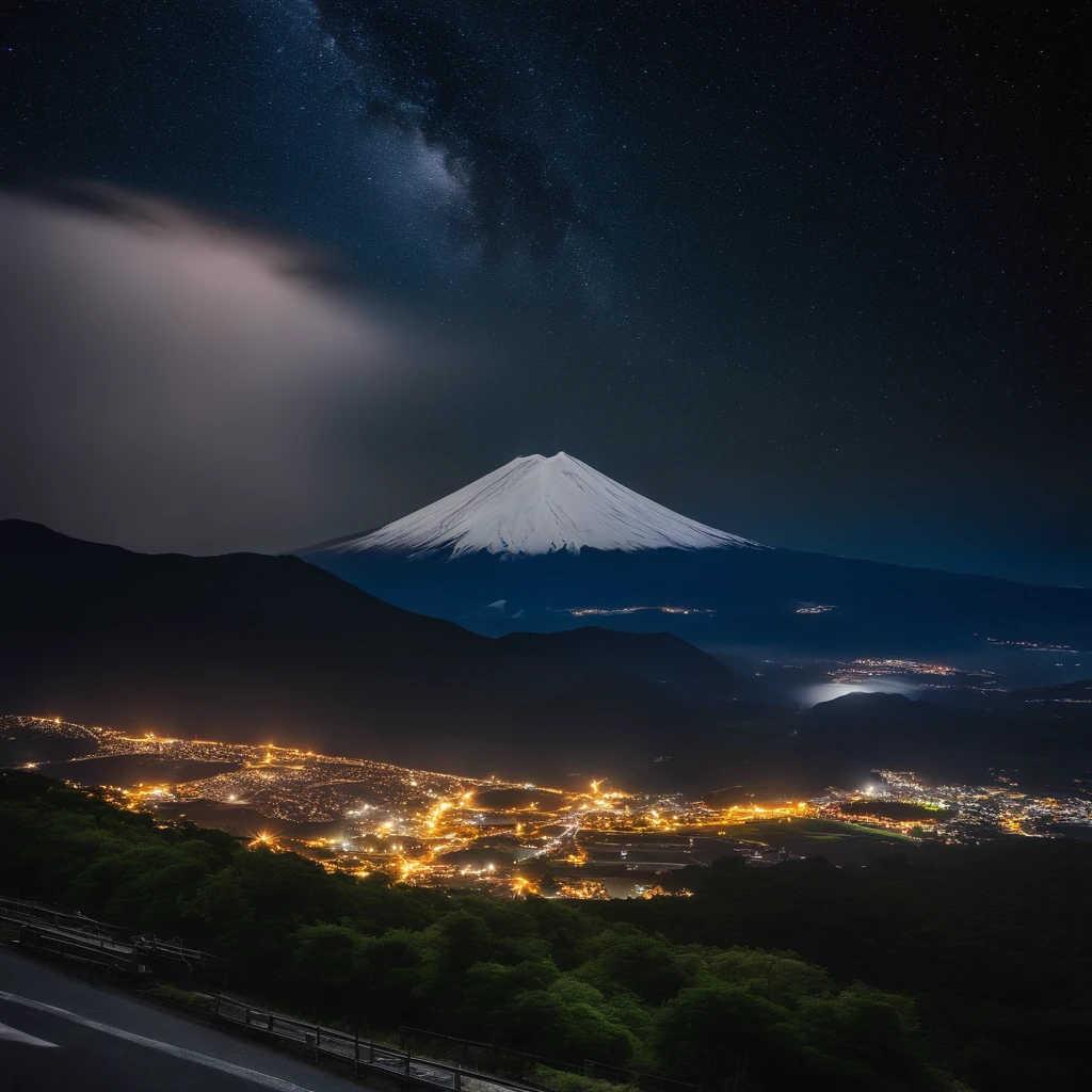 Master Parts、Superior Quality、superior image quality、The 8k quality、Beautiful pictures of the starry sky、magnifica、(Mt fuji:1.25)、dramatic cloud:1.5、Numerous lightning strikes:1.9