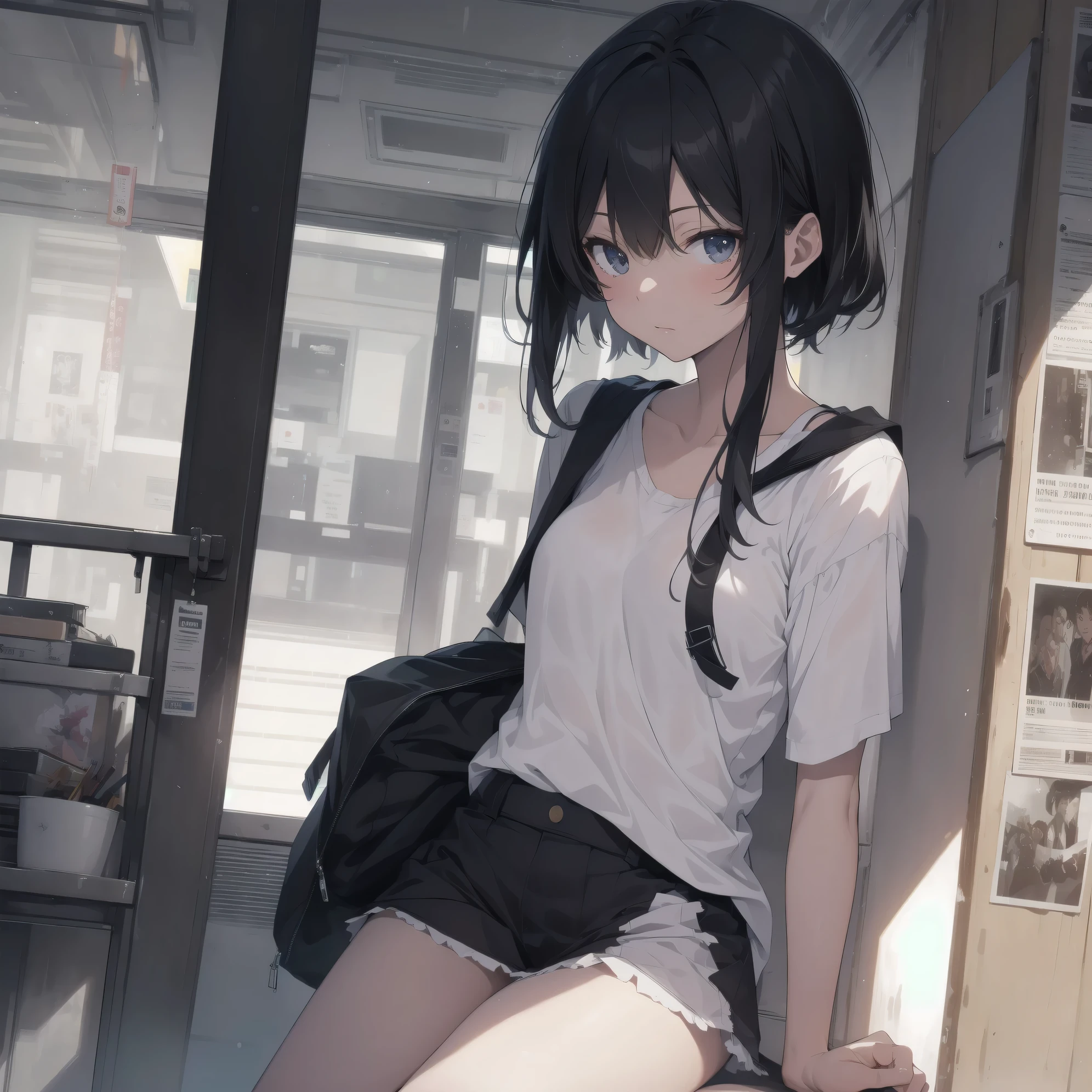 Super absurd quality by the god of art, super detailed, High resolution, anime moe art style, Best Anime 8K Kona-chan Wallpaper, pixiv contest winner, perfect anatomy, break,cowboy shot,(Gym suitを着て歩いている女の子の絵を描いてください. )break,1 girl, (alone,little woman, beauty face,:1.3),All limbs, full finger,, The charm of an immature body, (very_short hair), boyish short cut, bangs,flat chest, small ass, between legs, small eyes, small black eyes, detailed and beautiful eyes, Well-proportioned iris and pupils, expressive eyes, High resolutionの詳細な髪, gymnastics shirt, short sleeve,Gym suit, short shorts, (detailed lighting), (detailed background), Inside the school. break,super dense skin, Best cinematic lighting powered by famous artist, 8k,Beauty Illustration,photoshop_(Moderate),Absurd Hi-Res,Hmm,rough skin,break,((artist:dark black,)) artist:Courges_ace , artist:mitsumi misato,artist:akinashi yuu