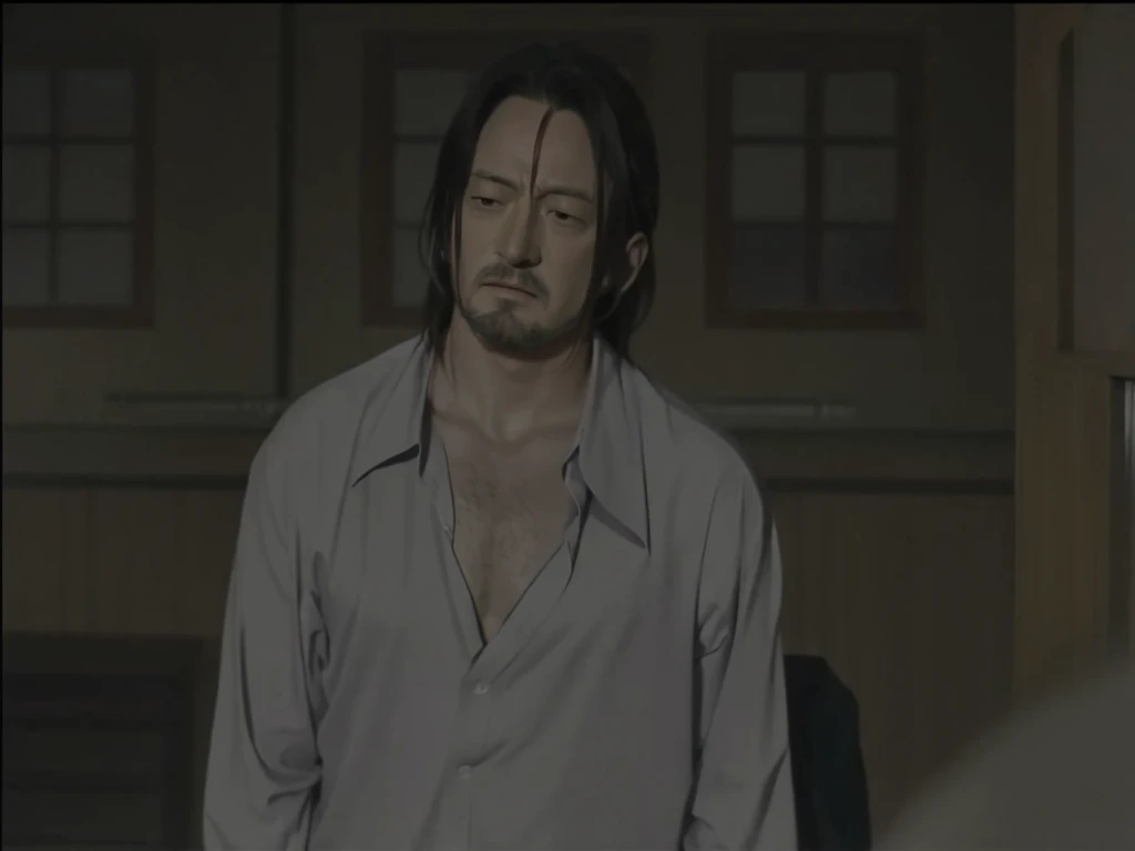 a close up of a person in a shirt and tie with a knife, in the anime film ergo proxy, boromir in an 80\'s anime world, screenshot from guro anime, in the anime series ergo proxy, walter white in attack on titan, creepy!!, ozabu, takehiko inoue, in the anime film, hyper realistic art, masterpiece, high quality