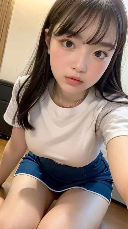 (highest quality, 8K, masterpiece ),,big breasts、 super detailed face, bangs、tight t-shirt、double eyelid, (Slit Micro Mini Skirt:1.2)、knee、thighs、strong natural light、