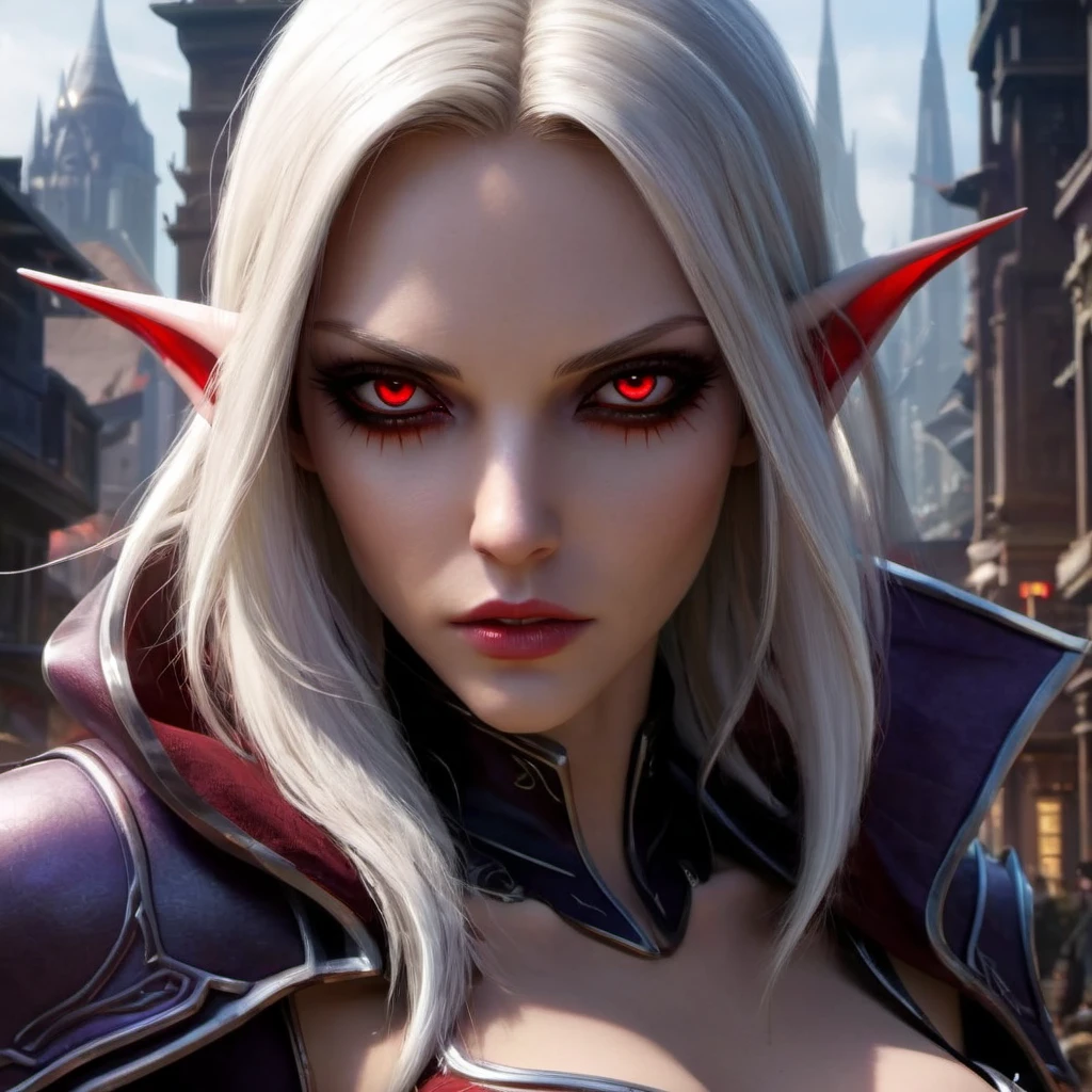 red eyes, sylvanas_windrunner, cinewow, 1girl, elf, will be depicted in the futuristic world of "Aeon Flux". The artwork will be created using the medium of digital illustration. The image quality should be at its best, with a resolution of 4k or 8k. It should be ultra-detailed and have a realistic, photorealistic appearance. The colors should be vivid and the lighting should be carefully designed to enhance the overall atmosphere of the scene. In the artwork,red eyes, sylvanas_windrunner, cinewow, 1girl, elf, character will be portrayed with beautiful, detailed eyes and lips. Her face will be extremely detailed, capturing her unique features and expressions. She will be shown in a dynamic pose, reflecting her strong and confident personality. The background will be a futuristic cityscape, showcasing the sci-fi elements of the "Aeon Flux" universe. The city will be presented in a dark and moody color palette, with neon lights illuminating the streets. The composition will have a strong sense of depth, with layers of buildings and structures creating a visually striking image. The artwork will have a professional and polished look, with sharp focus and ultra-fine painting details. The use of HDR and studio lighting will further enhance the realism of the scene. The overall style of the artwork will be influenced by concept artists, combining elements of science fiction and dystopia. The final result should be a masterpiece that captures the essence of "Aeon Flux" and portrayal of the red eyes, sylvanas_windrunner, cinewow, 1girl, elf, iconic character.