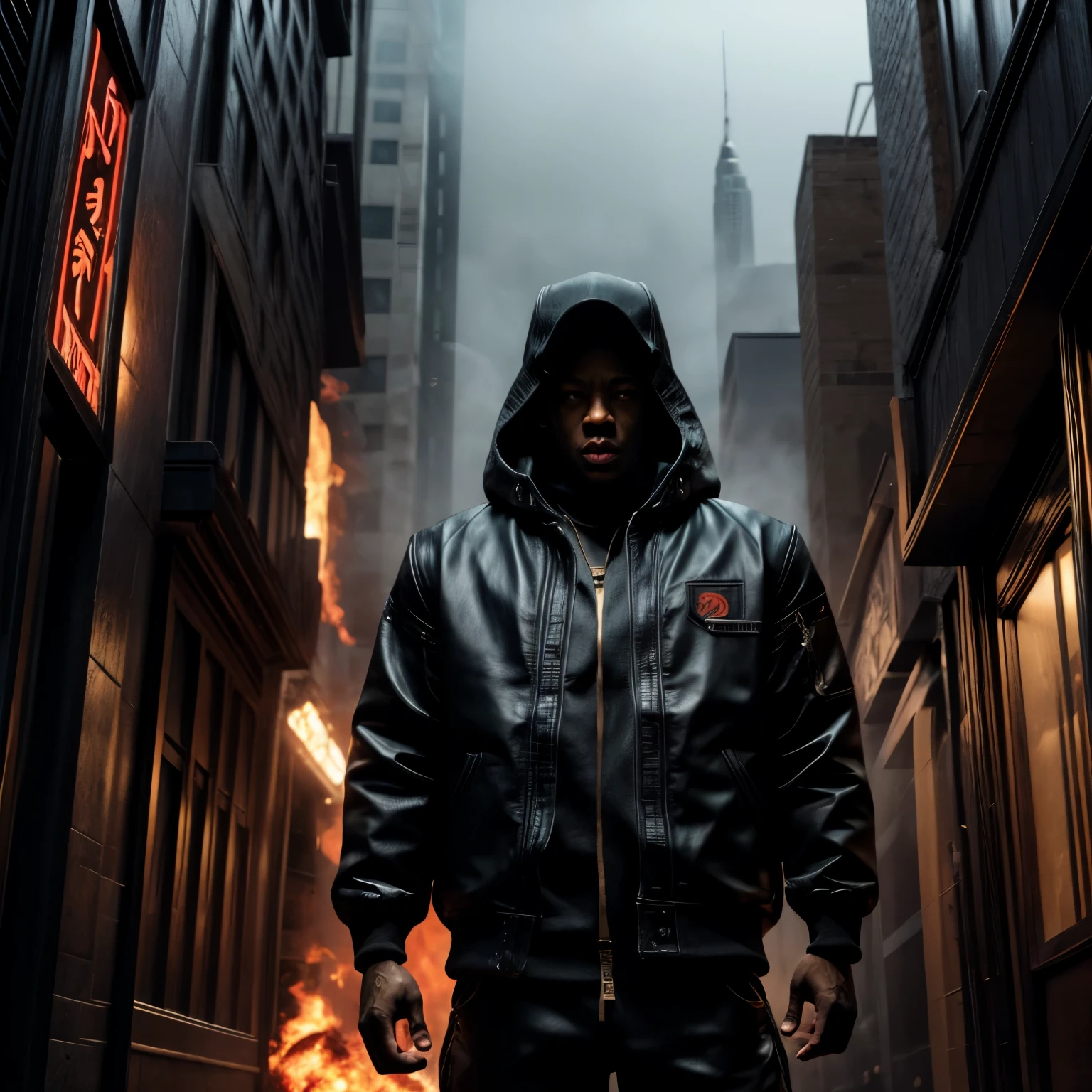 A movie style poster of a film titled “Children of the scorn”, with men and women, African American, hip hop influenced, cinematic photo style, warriors, ninja inspired, carhartt style jackets, 50 Cent energy, Rhea Ripley energy, Jay-Z energy, muscular, athletic, warriors of strength, confidence, honor, calm, competent, ambitious, godly essence, divine presence, 4k photo, 8 k photo, high quality, art, luxurious city vibe
