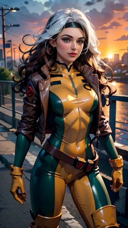 keira knightley、Wet、full body figure, long hair, brown hair, green eyes, lipstick, compensate, lips,Emphasize cleavage、 sexy、White stripes in hair, like, wavy hair, messy hair, curly hair, middle～big breasts, Surface Plot, ((Kelli Berglund:Bailee Madison:0.5)), 黄colorのスーツ, Jacket, gloves, belt, gloves amarillos, Green Suit, (body suit:1.4), Traje multicolor, (superhero:1.4), tight skin, Ropa multicolor, Garden and wisteria background, official art, extremely detailed CG 8k wallpaper, perfect lighting, De color, bright_amount_method_light, piel bright, (masterpiece:1.0), (Better_quality:1.0), ultra high resolution, 4k , Super detailed, director of photography, 8k, HDR, Altas Resolightones, (disorganized:1.2), kodak portrait 400, film grain, blurred background, (Bokeh:1.2), Lens flare, (lively_color:1.2), professional photography, (beautiful_method:1.5),More detailed 8K.unreal engine:1.4,Hmm,La Better calidad:1.4, realistic:1.4, skin temperature:1.4, masterpiece:1.8,masterpiece, Better calidad,object object], (detailed facial features:1.3),(Antesedentes apocalyptic destroyed city:1.4), (Apocalyptic Sunset:1.4)