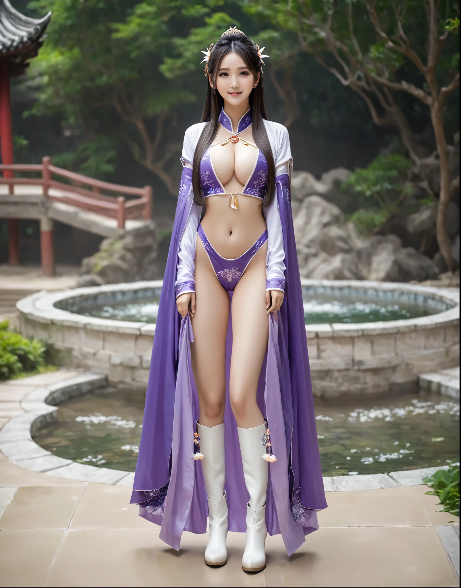 美麗的fantasy皇后, anime goddess, full body xianxia, ((美麗的fantasy皇后)), sweet smile,性感white bikini內衣,white bikini,high-cut underwear,high cut underwear,Long-legged girl,put on boots,White boots,huge breasts,Put on your hat, Chinese Hanfu,fantasy服装, Sha Xi, ((美麗的fantasy皇后)), Put on the priest's cloak, Full body pink cloak, 穿着fantasy服装, Anime girls cosplay look at the audience,facing the audience,Put your hands beside you,flowing long hair,Surreal 8000g,Impeccable,masterpiece,professional artwork,famous artwork,Light,movie bloom,perfect face,pretty face,fantasy,Dreamy and magical,not real,intricate details,Exquisite pattern