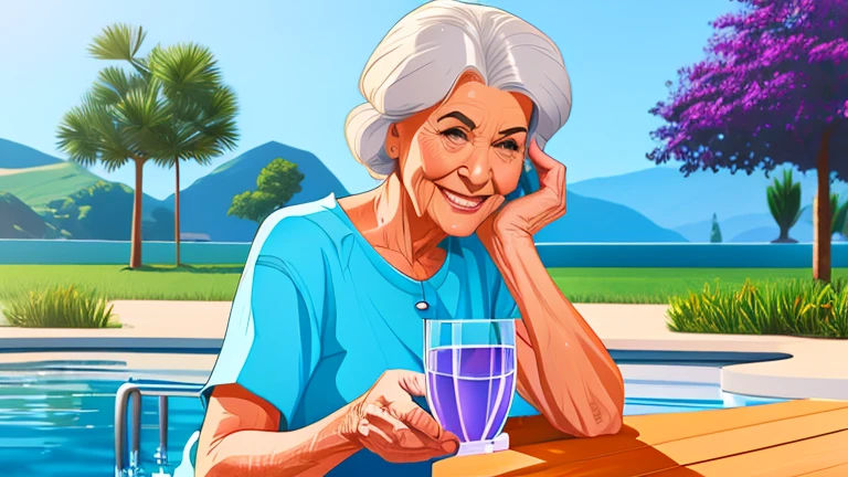 Digital Drawing, 4k, best quality, Comic Babes, Elderly Woman, Old Woman, Woman drinking water!