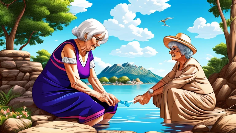 Digital Drawing, 4k, best quality, Comic Babes, Elderly Woman, Old Woman, Woman drinking water!