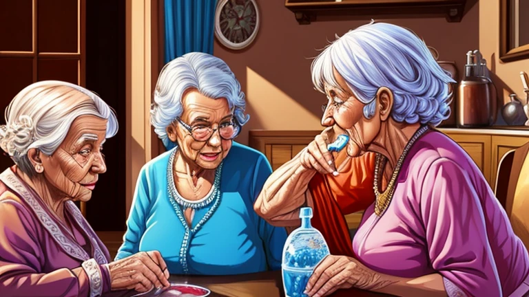 Digital Drawing, 4k, best quality, Comic Babes, Elderly Woman, Old Woman, Woman drinking water!