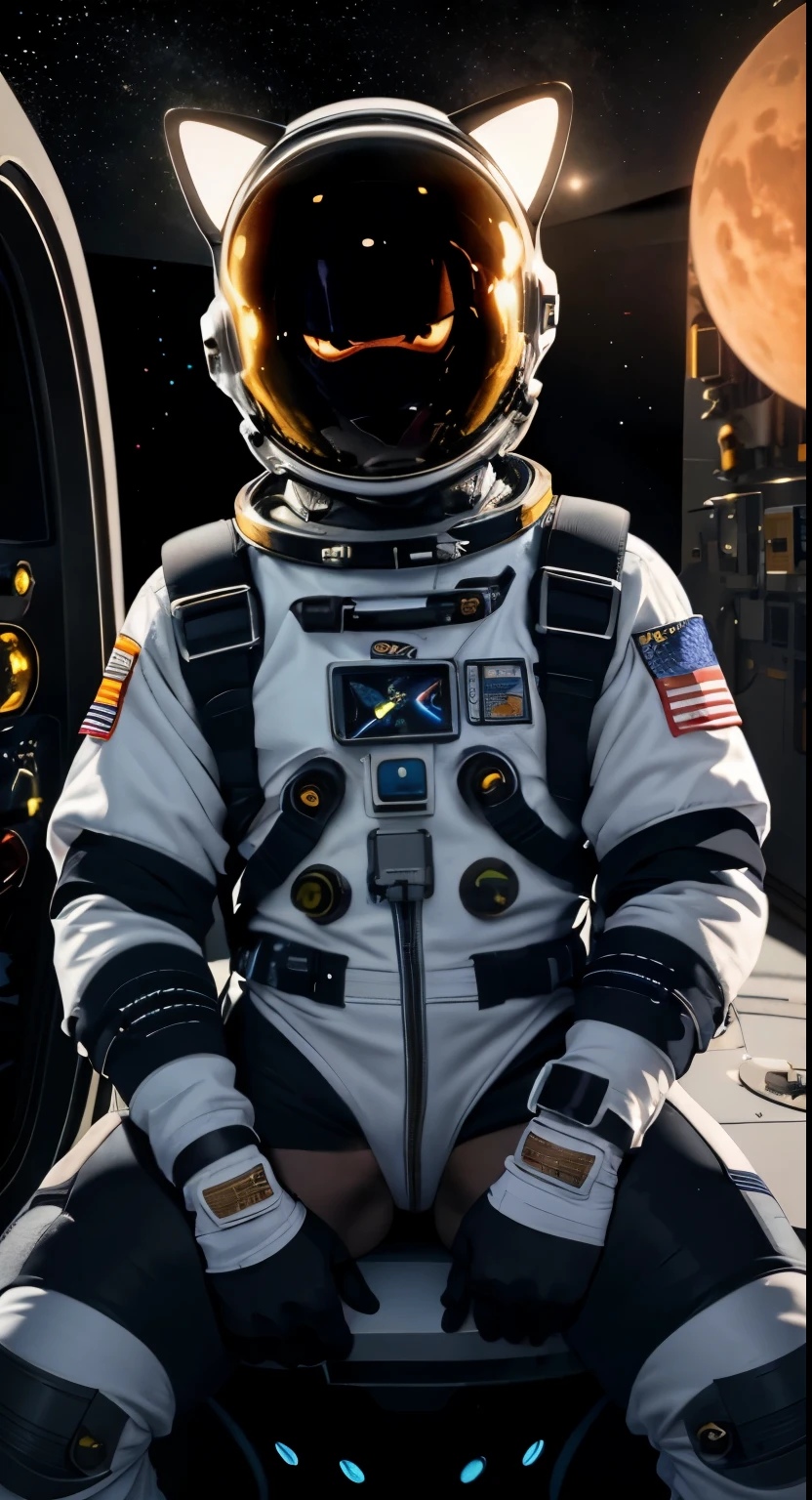 (best quality,ultra-detailed),
a cat-headed man in an astronaut suit,
vivid colors,
sharp focus,
space exploration,
outer space background,
bright stars,
moonlight,
galaxy,
alien planet surface,
futuristic technology,
astronaut helmet,
reflective visor,
oxygen tank,
astronaut gloves,
moon rocks,
spacecraft,
rocket propulsion,
zero gravity,
spacewalk,
scientific mission,
intergalactic travel,
cosmic adventure.