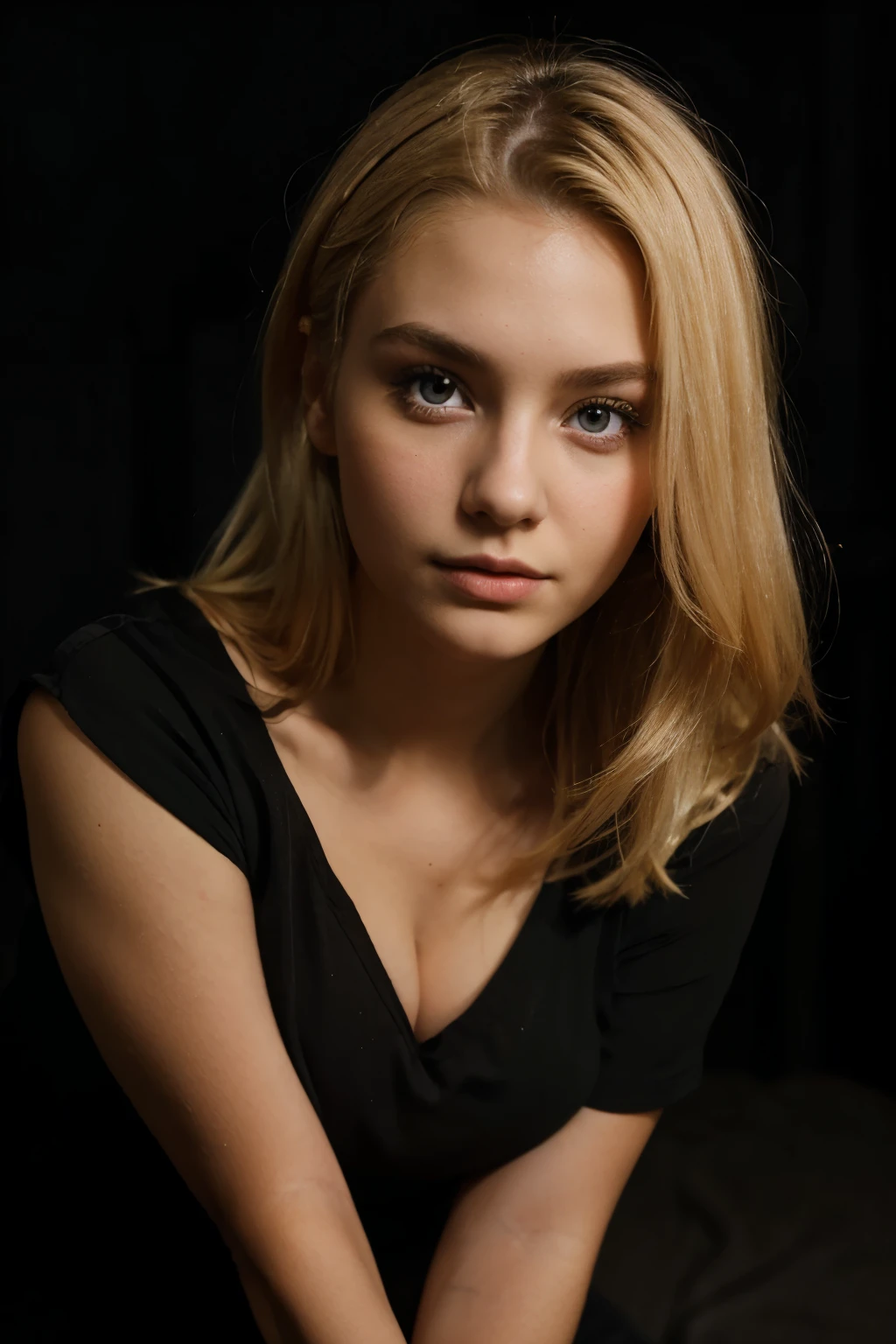 Girl, Blond, make up, 18 years old, Curvy, pretty face, Cute, dark background