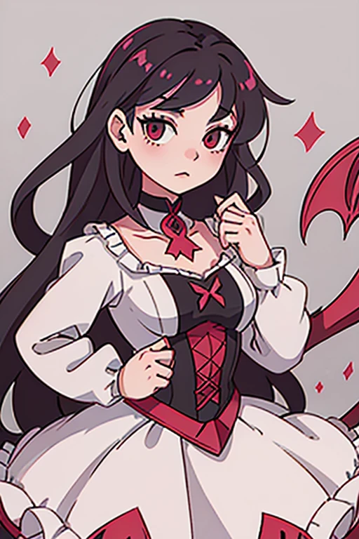 demon, a Victorian doll, logo, elegant, professional art, Blood Red, Soft pink, coral pink, background soft gray, clean design, skeleton, bat, detailed, crisp quality, extremely detailed, soft elegance, depression, fashion, professional quality,