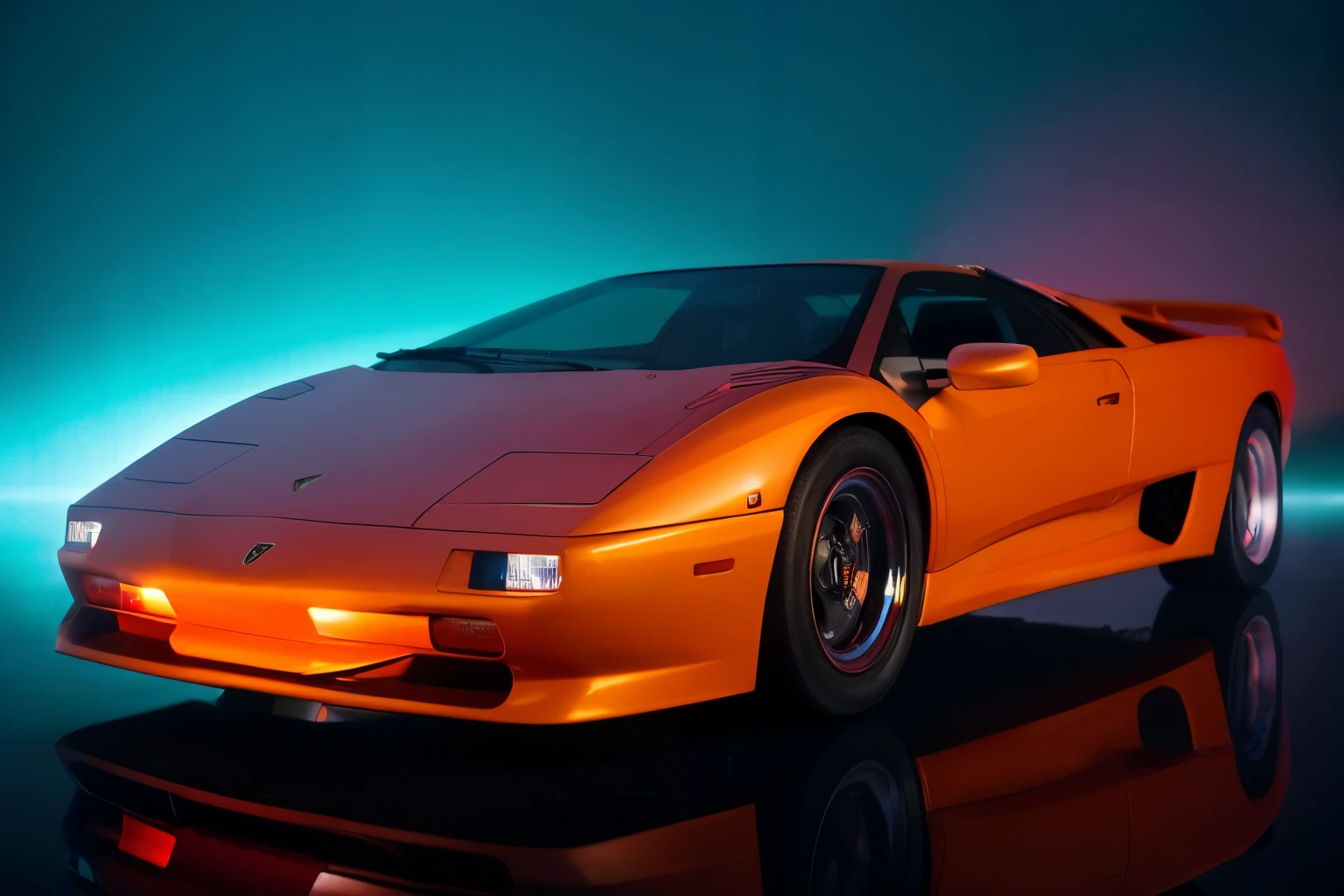 Lamborghini diablo, 32k, 600 dpi, Sony A7 IV, Studio lighting, Realistic Environmental Lighting, Immersive realism, Cinematic, Centered, Shallow depth of field, Dramatic Lighting, Beautiful, Ultra detailed, chromatic aberration, Screen space reflections, 1200pp