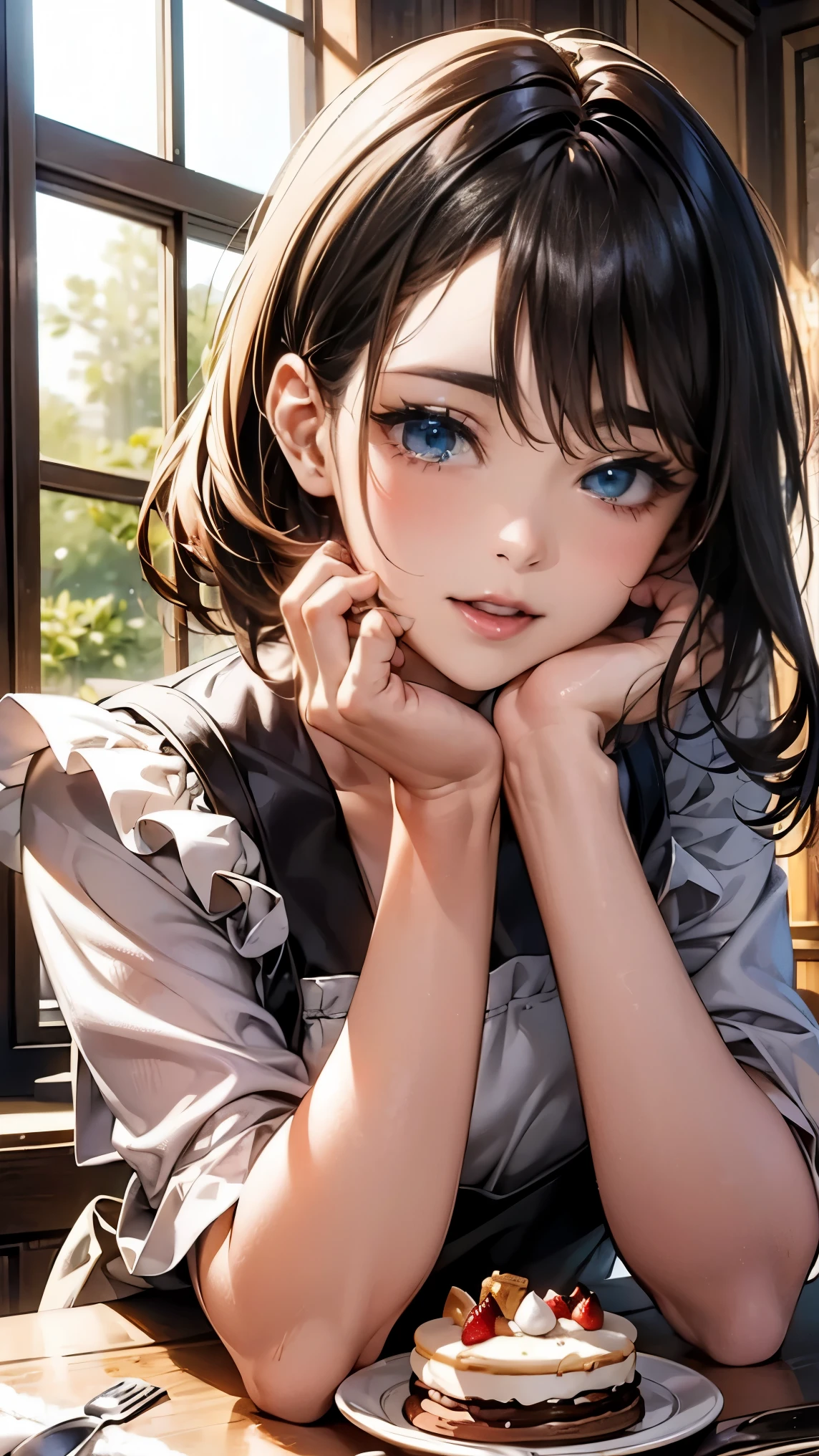 (masterpiece、top-quality、beautiful quality、Photorealsitic、Look at viewers、Detailed Lighting、highlydetailed skin、very detail hair、extremely detailed teeth、shadowy、8K:1.2)、(women's pictures、1girl in:1.2)、hi-school girl、a picture, Medium hair