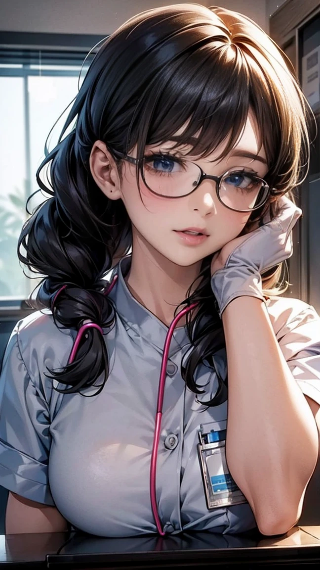 (((masterpiece,Highest Resolution,4K High Resolution,Crisp image quality:)Pussy juice((Beautiful black hair braids,Glasses,)(Beautiful big ,Beautiful nipples,Teaching books,blush,It's so embarrassing)(lipstick),Pubic hair,Tight Skirt,Fishnet tights,sweater((Used medical plastic Cusco speculum inserted deep inside vagina:1.2))(Too erotic during birth),1people,((広げた膣奥から白濁Pussy juice垂れる)